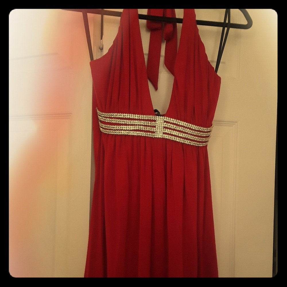 Red Crystal embellished halter top